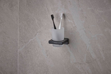 Gobelet porte-brosse à dents Hansgrohe mural noir mat, accessoire salle de bain moderne