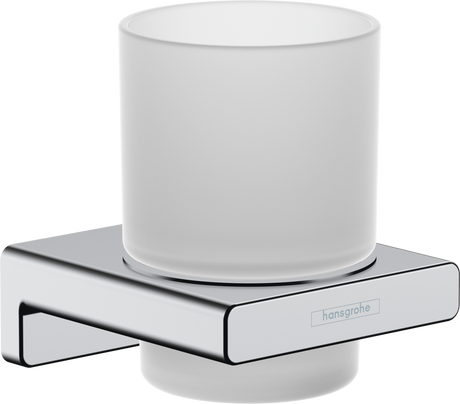 Gobelet porte-verre Hansgrohe, accessoire salle de bain, blanc givré et chrome