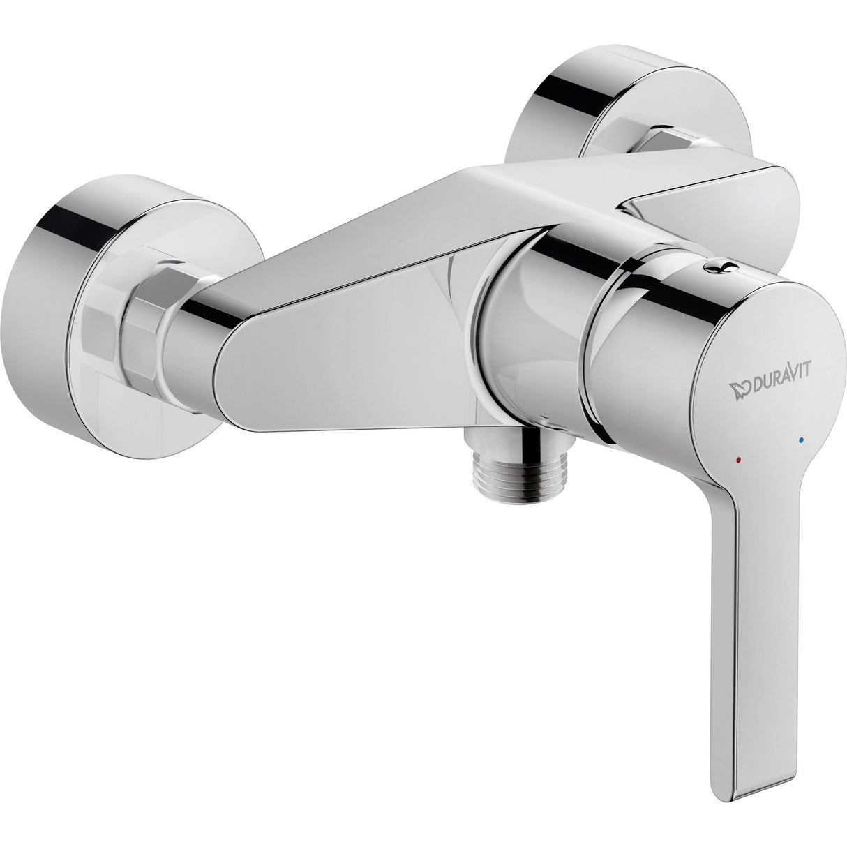 Mitigeur de douche chromé Duravit, robinetterie murale, finition brillante argentée