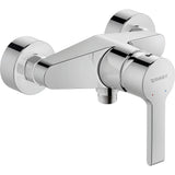 Mitigeur de douche chromé Duravit, robinetterie murale, finition brillante argentée
