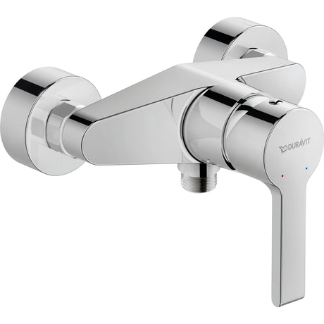 Mitigeur de douche chromé Duravit, robinetterie murale, finition brillante argentée