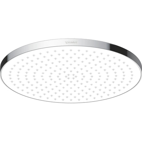 Pommeau de douche rond Duravit chromé, design moderne, couleur argent.