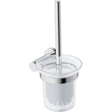 Brosse WC murale Grohe, porte-brosse chromé, verre et métal argenté.