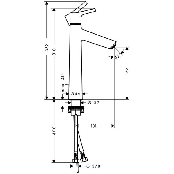 Mitigeur lavabo Grohe, robinet de salle de bain, couleur chrome, schéma dimensionnel