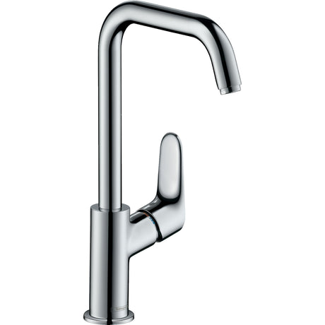 Mitigeur cuisine Hansgrohe, robinet chromé, design moderne, couleur argentée