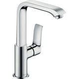 Mitigeur de cuisine Hansgrohe en chrome, robinet moderne couleur argentée.