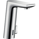 Robinet mitigeur automatique Hansgrohe chromé, design moderne, couleur argentée.