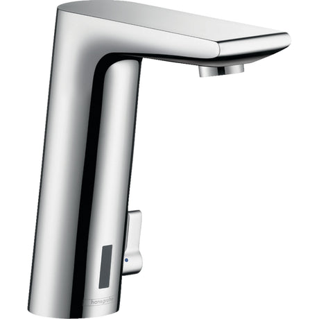 Robinet mitigeur automatique Hansgrohe chromé, design moderne, couleur argentée.