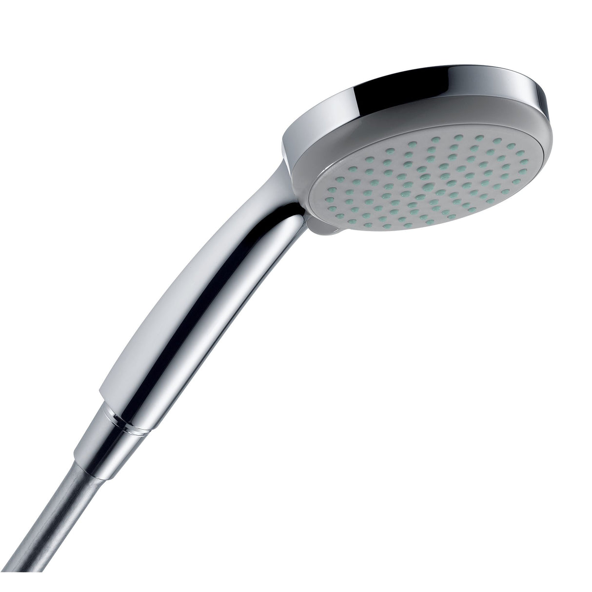 Douchette Grohe chromée, pommeau de douche rond couleur argent.