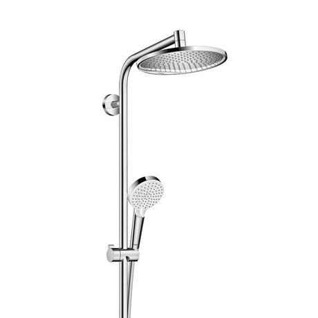 Colonne de douche Hansgrohe en inox, couleur chromée, avec pommeau et douchette