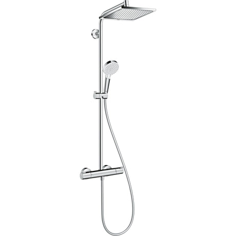 Colonne de douche Grohe en acier chromé, mitigeur thermostatique, pommeau carré.
