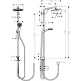 Colonne de douche Grohe, acier chromé, schéma technique avec mesures détaillées