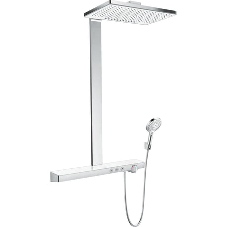 Colonne de douche Hansgrohe, ensemble de douche chromé avec douchette et pomme de tête carrée