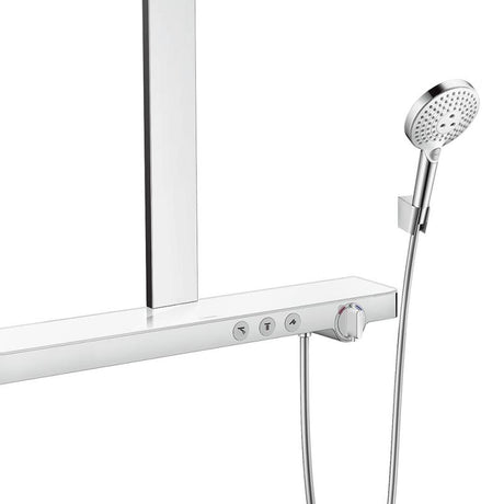 Colonne de douche Grohe chromée, mitigeur thermostatique, design moderne argenté