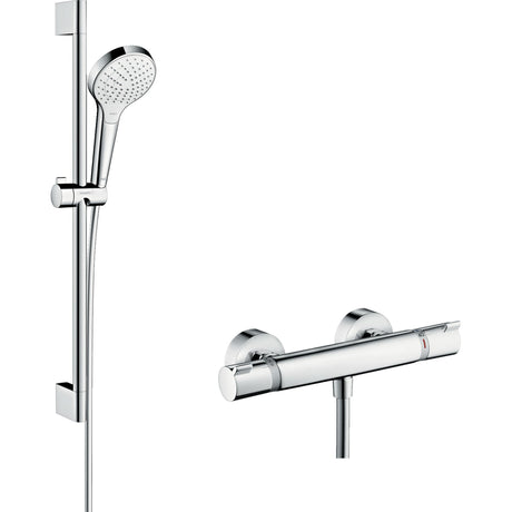Douchette et mitigeur Hansgrohe, ensemble de douche chromé argenté, design moderne