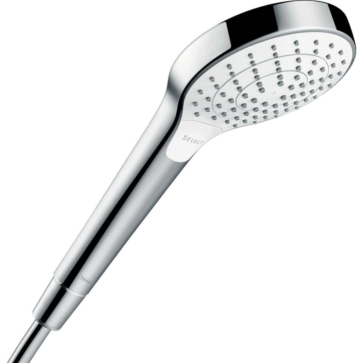 Pommeau de douche Hansgrohe chromé, design moderne, couleur argent.