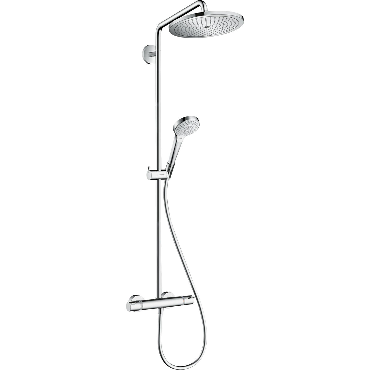 Colonne de douche Hansgrohe, ensemble de douche chromé, design moderne, couleur argentée