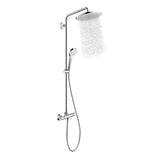 Colonne de douche Grohe chromée avec pommeau rond et douchette, eau en fonctionnement