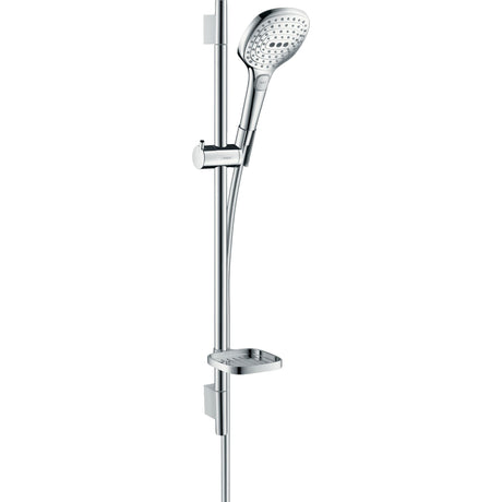 Barre de douche Hansgrohe, kit douchette, inox chromé argenté, design moderne.