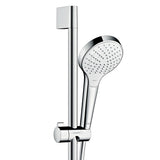 Douchette Hansgrohe, ensemble de douche chromé, pommeau rond couleur argent.
