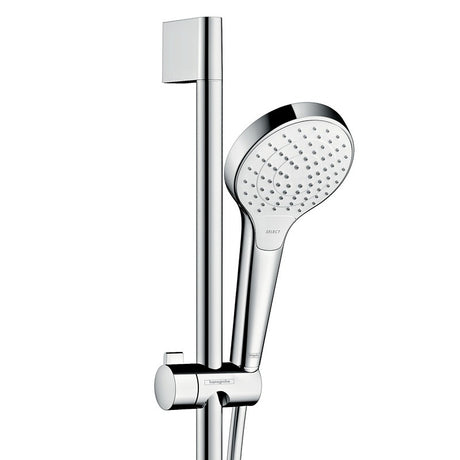 Douchette Hansgrohe, ensemble de douche chromé, pommeau rond couleur argent.