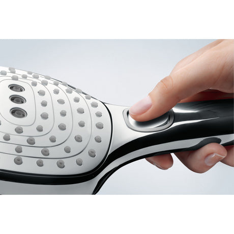 Douchette Grohe noire et argent, pommeau de douche à bouton poussoir ergonomique