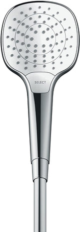 Pommeau de douche Hansgrohe chromé, design moderne, coloris argenté.