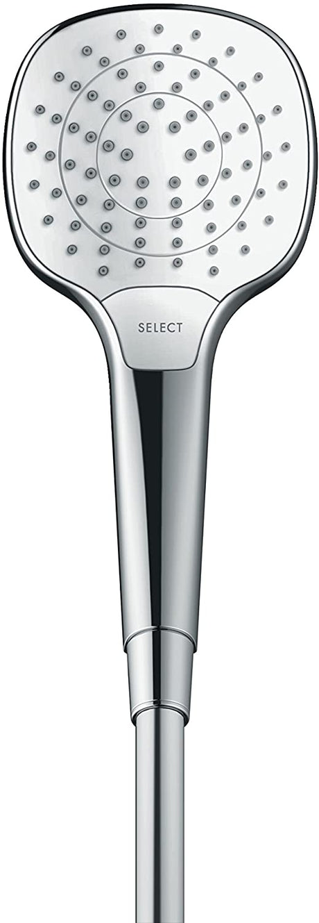 Pommeau de douche Hansgrohe chromé, design moderne, coloris argenté.