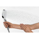 Douchette Grohe, pommeau de douche chromé, jet d'eau sur bras, accessoire salle de bain argenté