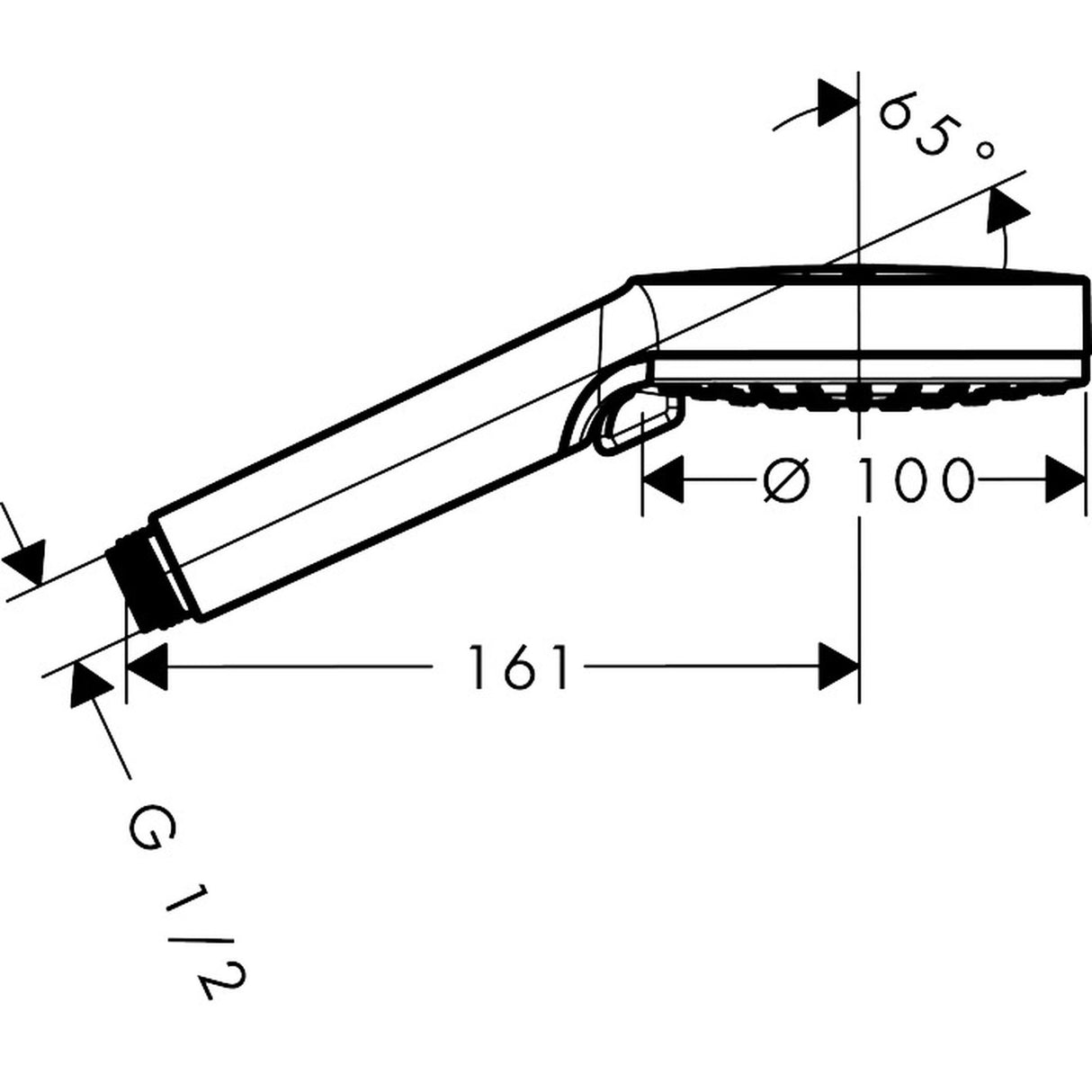 Douchette Grohe, type accessoire de salle de bain, couleur chrome, avec schéma technique.