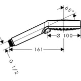 Douchette Grohe, type accessoire de salle de bain, couleur chrome, avec schéma technique.