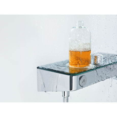 Mitigeur thermostatique Hansgrohe, couleur chromée, avec tablette en verre sous l'eau