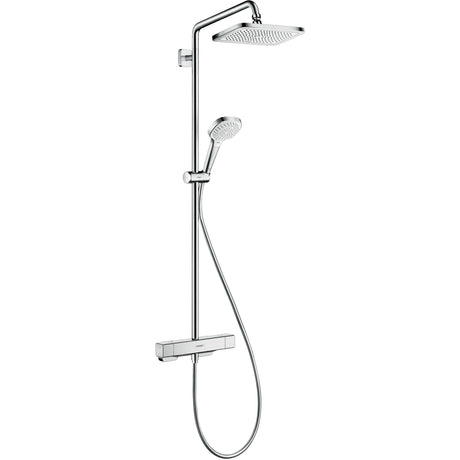 Colonne de douche Hansgrohe, ensemble robinetterie, couleur chrome, design moderne.