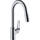 Mitigeur de cuisine Hansgrohe chromé avec douchette extractible, robinet design moderne argenté