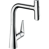 Mitigeur Hansgrohe, robinet de cuisine, finition chromée, design moderne.