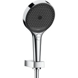 Douchette Hansgrohe, type pommeau de douche, couleur chrome et noir, design moderne.