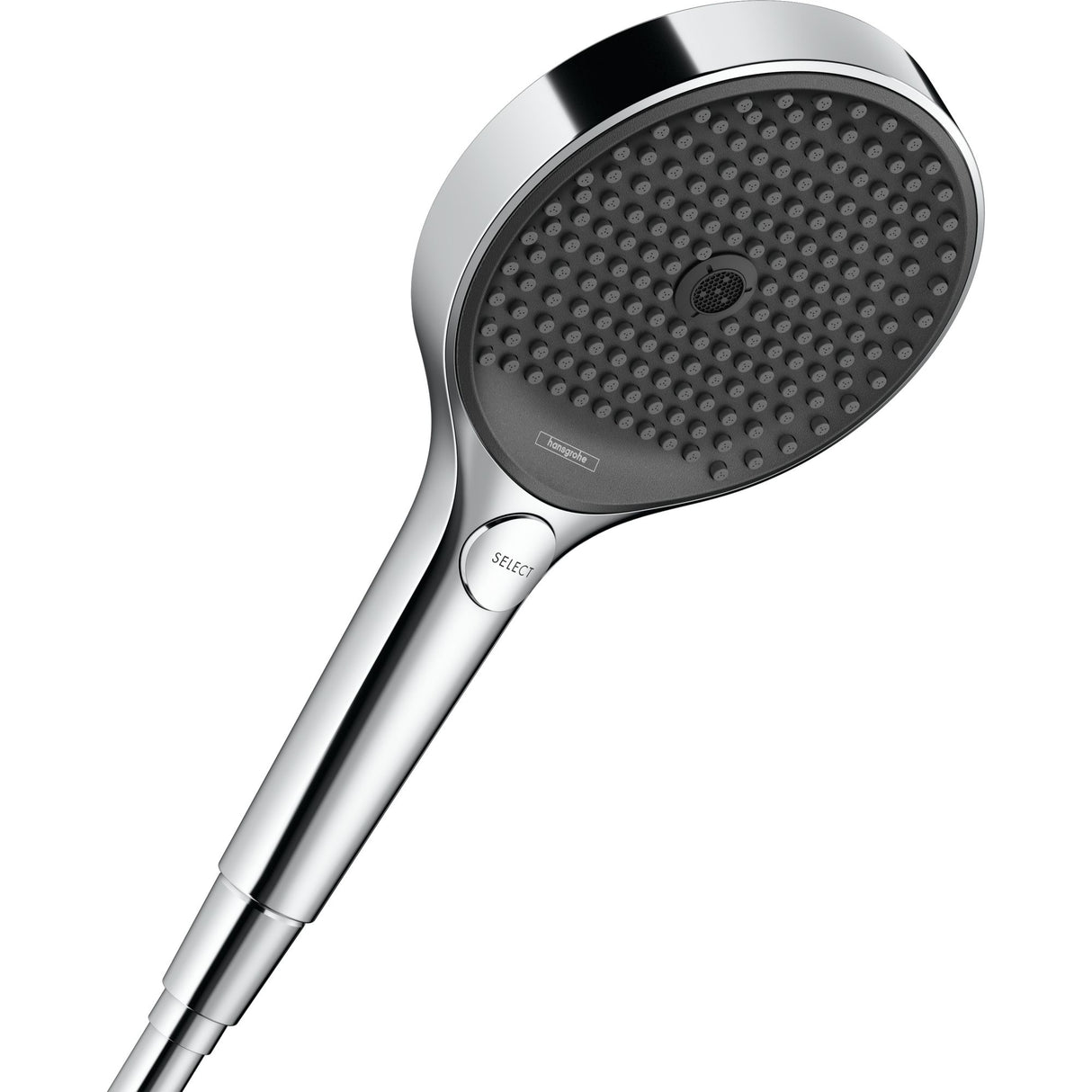 Pommeau de douche Hansgrohe, type douchette, couleur chrome et noir.
