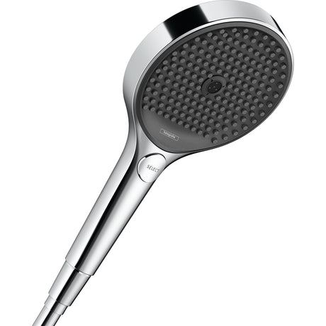 Pommeau de douche Hansgrohe, type douchette, couleur chrome et noir.