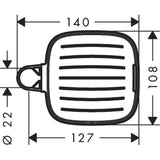 Bonde de douche Grohe, grille métallique rectangulaire argent, schéma technique avec mesures