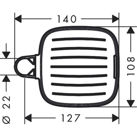 Bonde de douche Grohe, grille métallique rectangulaire argent, schéma technique avec mesures