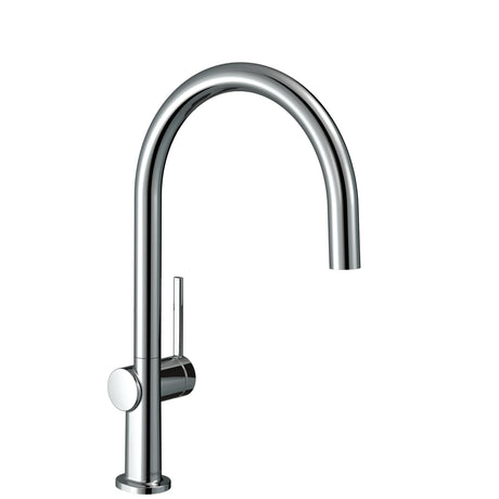 Mitigeur Grohe chromé pour évier, robinet de cuisine couleur argentée design moderne.