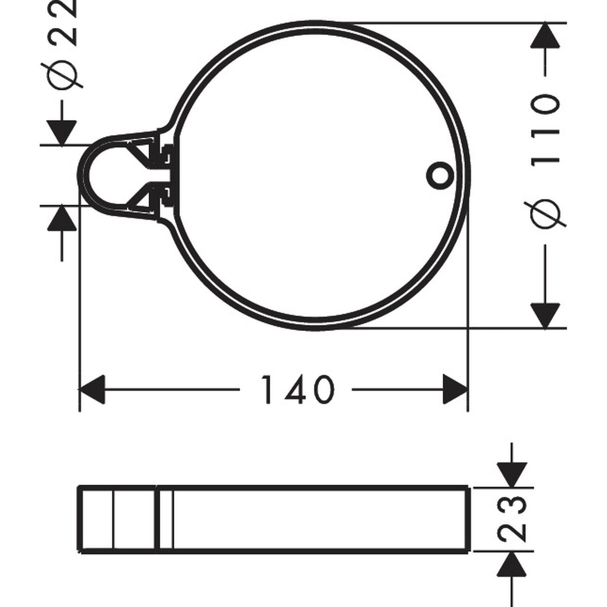 Schéma technique Grohe porte-serviette mural rond, accessoire salle de bain couleur chrome.