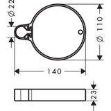 Schéma technique Grohe porte-serviette mural rond, accessoire salle de bain couleur chrome.