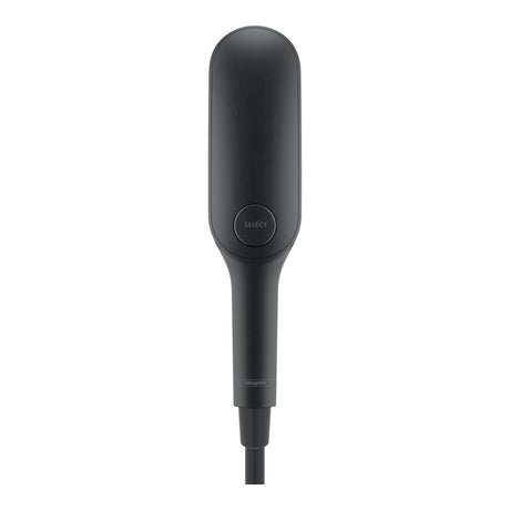 Pommeau de douche Hansgrohe noir mat, design moderne avec bouton Select visible.