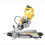 Scie à onglet DeWalt, outil électrique jaune et gris, pour coupe bois.