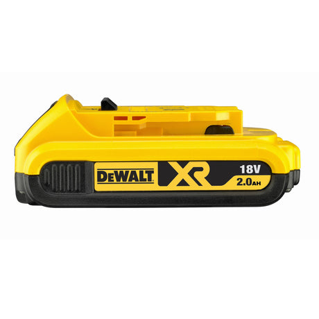 Batterie DEWALT XR 18V 2.0Ah, jaune et noire, pour outils électroportatifs.