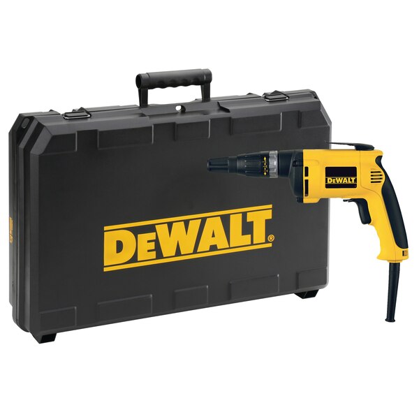 Vissageuse filaire DeWALT jaune et noire avec coffret de transport noir.