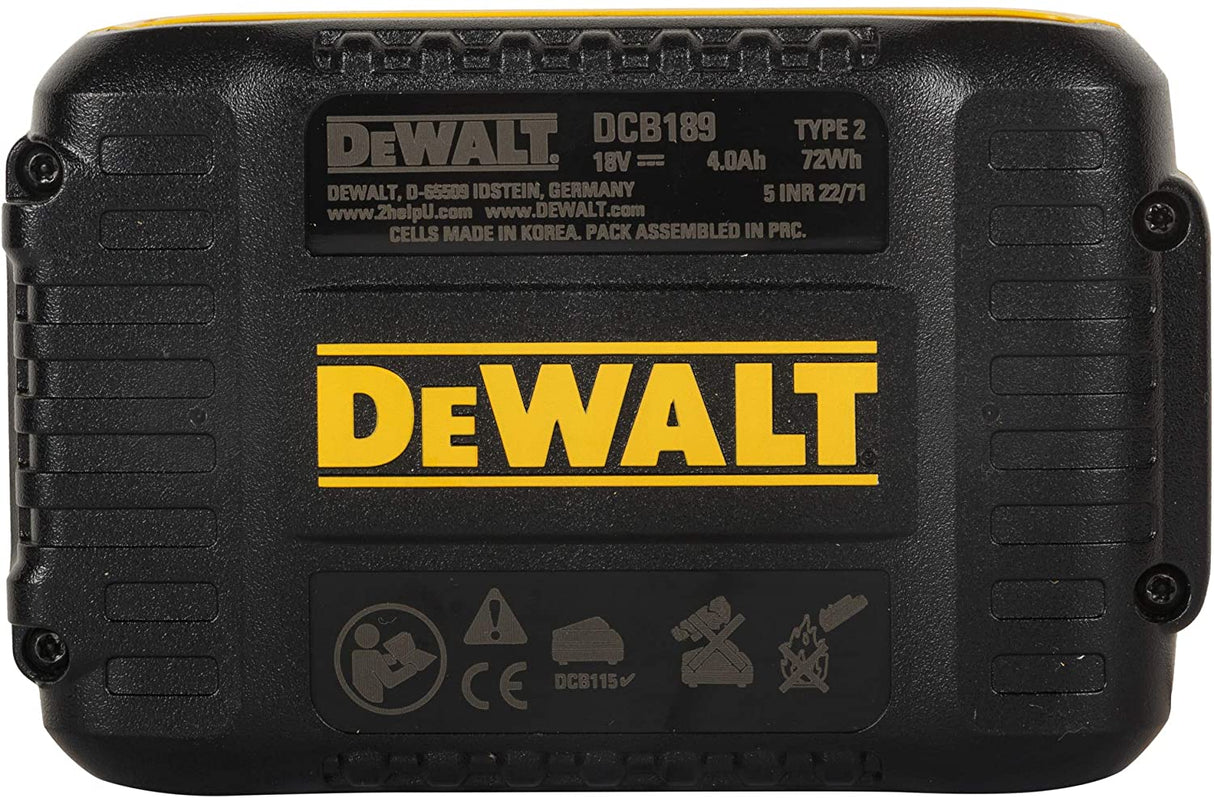 Batterie DEWALT noire pour outils électroportatifs, modèle DCB189, 18V, logo jaune visible