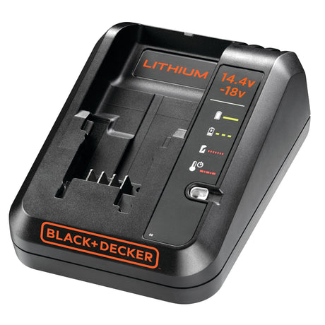 Chargeur batterie Black+Decker lithium, noir, pour batteries 14,4V à 18V.