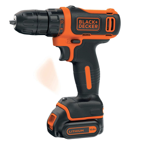 Perceuse sans fil Black+Decker, outil électroportatif, couleur noire et orange